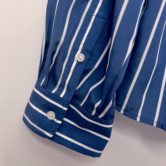 J. Crew Blue White Stripe Long Sleeve Button Popover Shirt Preppy Fall 2024 - Picture 9 of 12